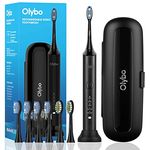 Olybo Elektrische Zahnbürste, Olybo Schallzahnbürste, 5 Reinigungsprogramme mit Reiseetui, 6 Zahnbürstenköpfe, wiederaufladbar, IPX7 wasserdicht, Schwarz