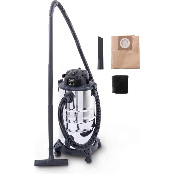 Scheppach WDV30V2-BE, Nass- und Trockensauger mit 1200W Leistung, 30L Behälter, Ausblasfunktion und 9tlg. Zubehör, schwarz