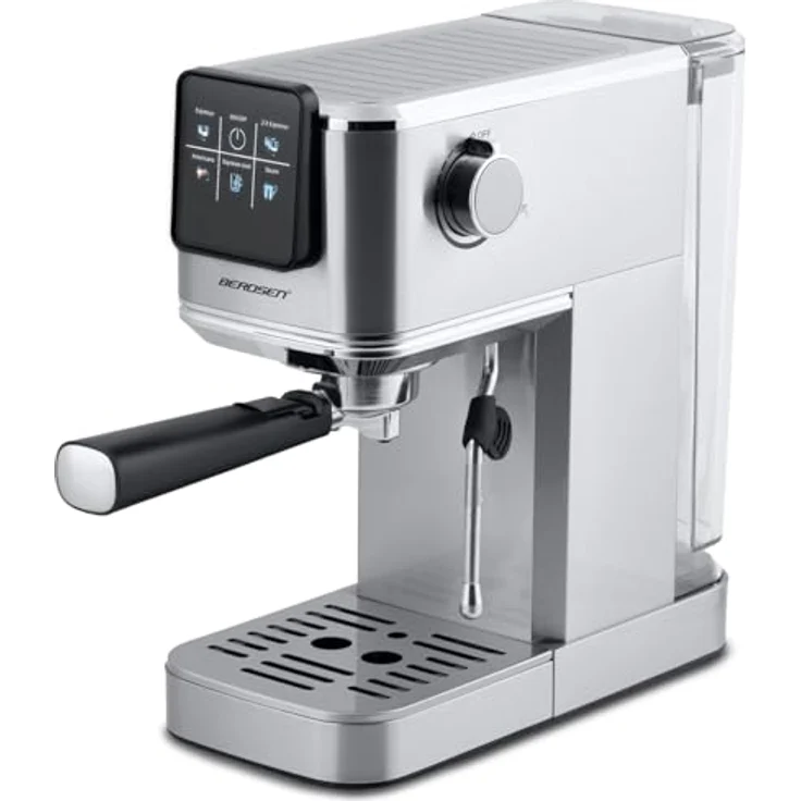 Berdsen BD-770 Silber, Halbautomatische Siebträgermaschine mit 20 bar Pumpendruck und integriertem Milchaufschäumer – Bild 4