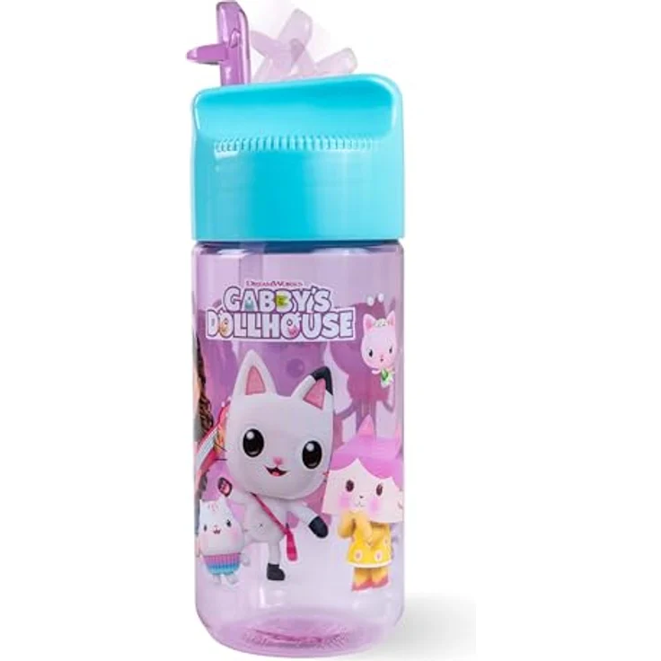 p:os Trinkflasche Gabby's Dollhouse, 430 ml, türkis/lila, für Kinder ab 3 Jahren – Bild 1