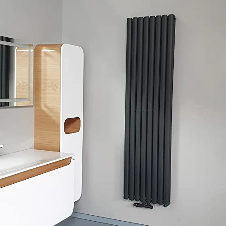Belrad Paneel Heizkörper Vertikal Doppellagig Schwarz Matt 1800x590 (HxB) 2050W - Hochwertige Stahlkonstruktion, EU-Norm EN442 & CE2019, Schwarz-matt, Platzsparendes Design – Bild 1