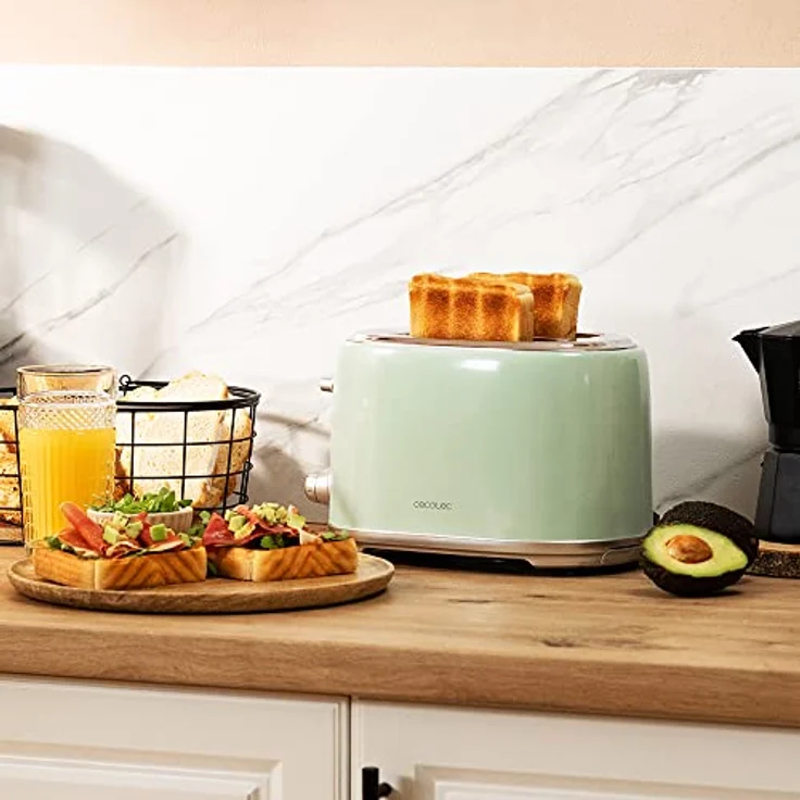 Cecotec Toaster 2 Scheiben Toast&Taste 1000 Retro Double Green, 980 W, 2 Schlitze breit 3,8 cm und kurze Schlitze, Edelstahl, obere Stäbe, einstellbare Leistung, Krümelschale – Bild 5