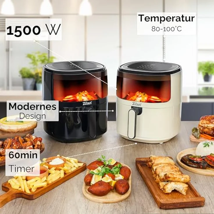 Zilan Heißluftfritteuse 5L, 1500 Watt mit digitaler Touchsteuerung und 12 Kochprogrammen, Fettfreies Frittieren ohne Öl – Bild 5