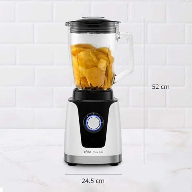 Ufesa White Gold Standmixer, 1500W Leistung, 1,5L Glaskrug, LED-Licht, Ice Crusher, 6 Edelstahlklingen, 2 Geschwindigkeiten + TURBO – Bild 3