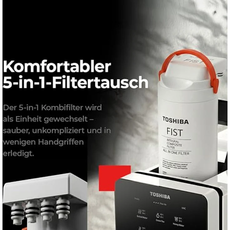 Toshiba Osmoseanlage, Auftisch Wasserfilter mit Heißwasserspender, Umkehrosmose, Mehrfach-Filterung, Mineralisierung und UV Licht, NSF zertifiziert, inklusive Ersatzfilter – Bild 4