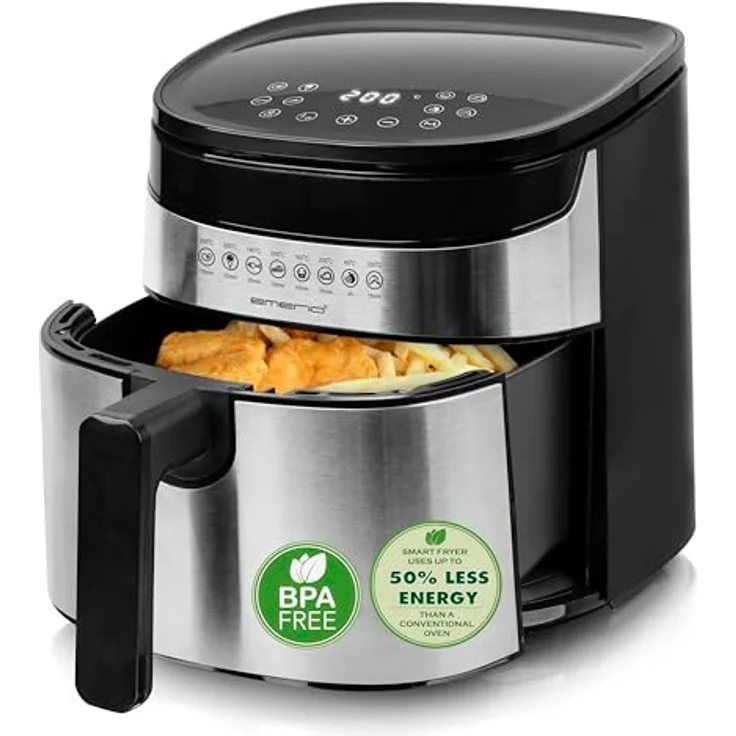 Emerio 4.5 Liter große digitale Heißluftfritteuse TOP AirFryer Frittieren ohne zusätzliches Öl 8 Automatik Programme Edelstahl INOX BPA frei schnelle Aufheizung easy to clean 1300W AF-129084 – Bild 1