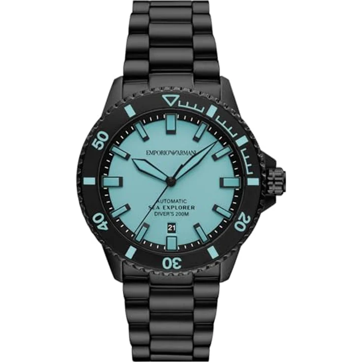Emporio Armani Armbanduhr für Herren, Quarzwerk mit 42,5 mm Gehäuse, Edelstahl-, Leder- oder Silikonarmband, blau und schwarz, wasserdicht bis 200 m, Saphirglas – Bild 1