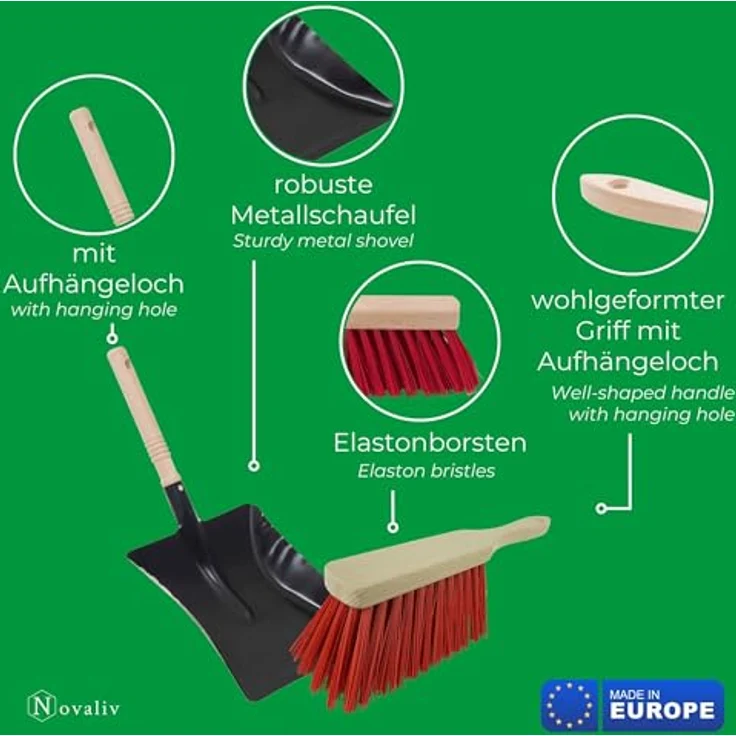 Novaliv 2X Kehrblech Set Kehrblechgarnitur Handfeger ELASTONBORSTEN und Kehrblech Metall schwarz lackiert Kehrblechbesen zum Aufkehren Handkehrset Kehrblechset Kehrschaufel Feger und Kehrblech – Bild 5