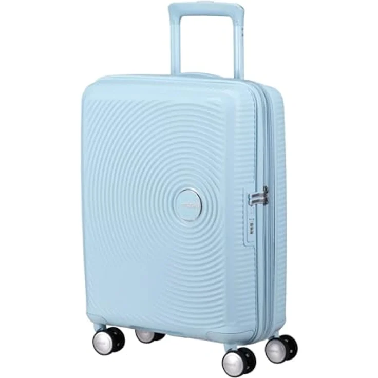 American Tourister Soundbox Spinner 55/20 TSA EXP Trolley, leichtgewichtiger Koffer in Pastel Blue mit großem Hauptfach – Bild 2