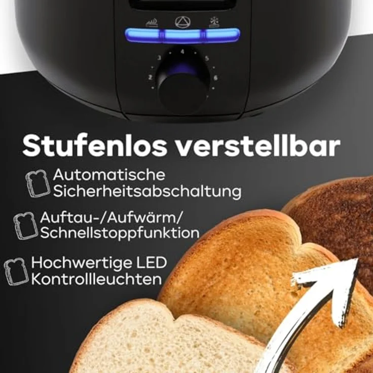 Clatronic Toaster 4 Scheiben TA 3802 schwarz | Toaster mit Brötchenaufsatz & Langschlitz | Auftau-/Aufwärm-/Schnellstoppfunktion - Preisvergleich – Bild 4