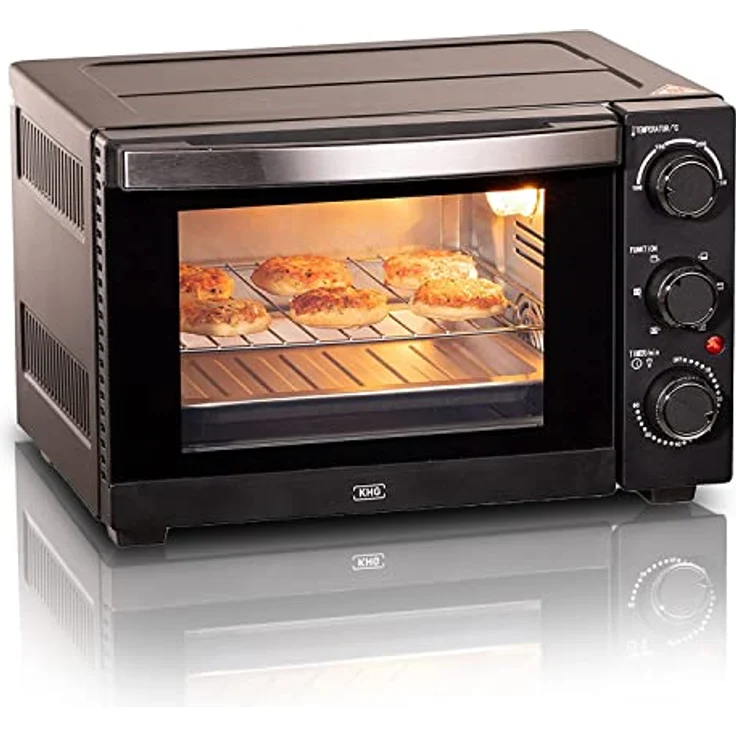 KHG Minibackofen MBO-15S, schwarzer Brotbackofen mit 15l Garraum, Umluft, Ober-/Unterhitze, 6 Funktionsstufen, 60min Timer, Innenbeleuchtung, inkl. Backblech und Grillrost – Bild 1