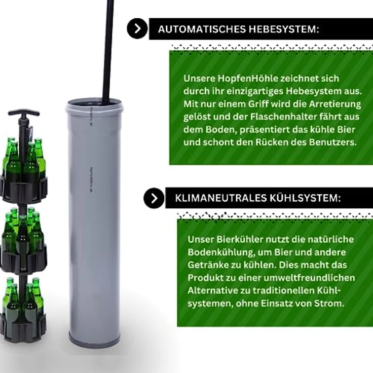 Hopfenhöhle Lift - Das Original! I Automatisches Hebesystem I Flexible Kapazität für bis zu 15 Getränke (0,33/0,5 l) I Erdkühlung | Einfache Installation I Wetterfeste Konstruktion – Bild 3