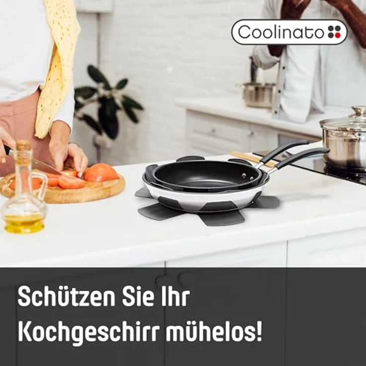 Coolinato Pfannenschoner 3er Set aus Silikon, 35 cm, grau, hitzebeständig bis 230 °C, spülmaschinengeeignet, Untersetzer und Pfannenschutz – Bild 2