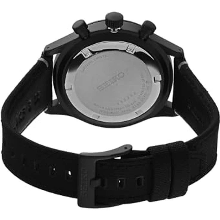 Seiko Herren Quarz Chronograph Armbanduhr aus Edelstahl mit Echtleder-Textil Armband - SSB417P1 – Bild 4