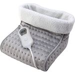 Mobiclinic, Elektrischer Fußwärmer, Wolle und Fleece, Sehr niedriger Verbrauch, Europäische Marke, Mit Abschaltautomatik, Leicht waschbares Innenfutter, 3 Temperaturstufen, 30 x 30 x 24 cm, Grau