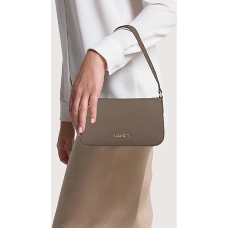 Lazarotti Bologna Leather, Schultertasche aus Ziegenleder, 22 cm, beige, mit Reißverschluss – Bild 2