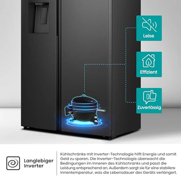 Hisense RS5P528STFE, Side-by-Side Kühl-Gefrier-Kombination mit 347 l Kühl- und 181 l Gefriervolumen, Schwarz – Bild 5