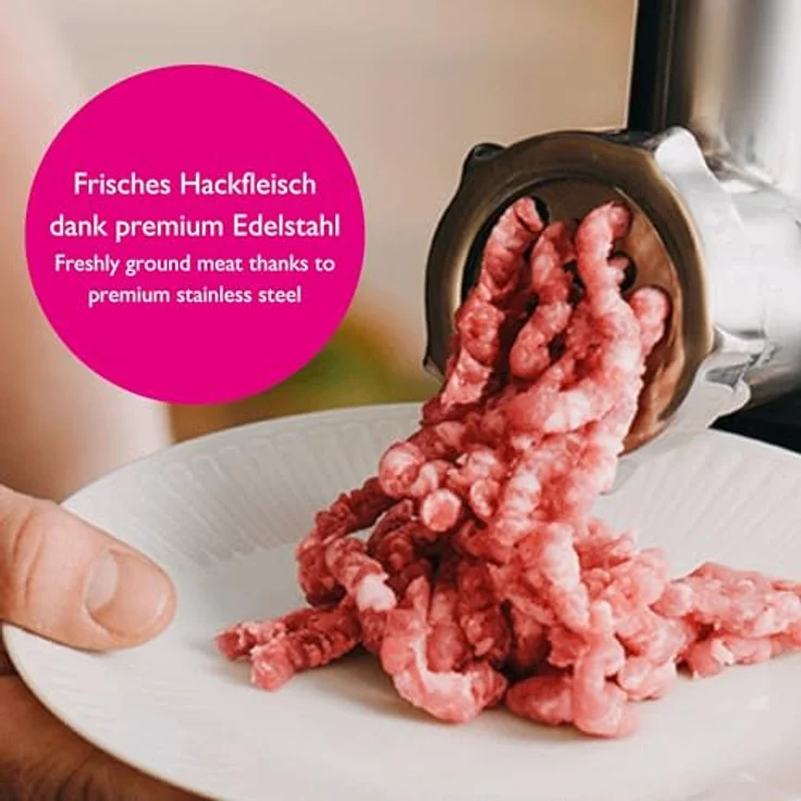 Kenny Professional Fleischwolf "Schredder" aus Edelstahl inkl. Lochscheiben, Messer, Wurstfüllhorn, ideal für Fleisch und Gemüse, kompatibel mit Kenwood KAX-Anschluss – Bild 5