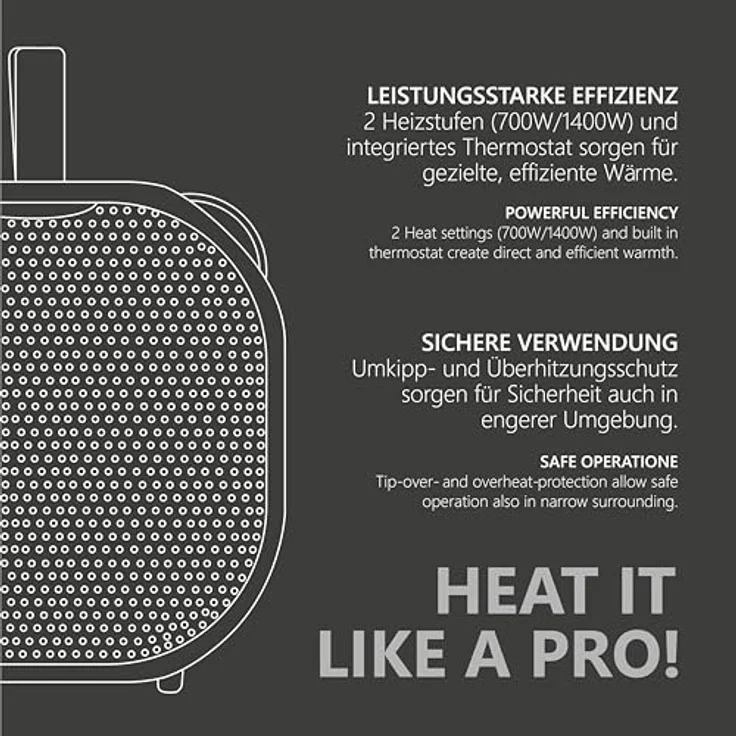Silva 510042 Heizlüfter HL-M 500, Design-Miniheizer mit 2 Heizstufen (700 W / 1400 W) und Sicherheitsfunktionen, weiß – Bild 7