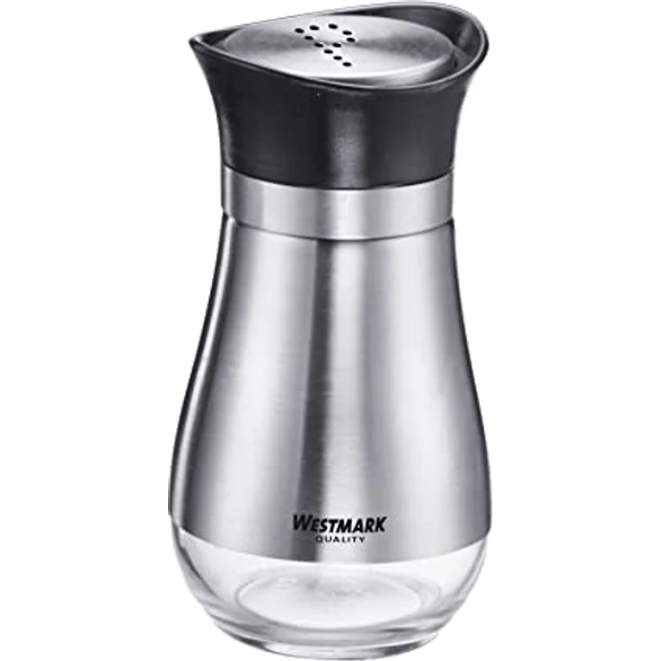 Westmark Menage Salz- und Pfefferstreuer, 3tlg., Fassungsvermögen: je 125 ml, Untenliegende Sichtfenster, Glas/Kunststoff/Edelstahl, Lissabon, Transparent/Silber/Schwarz, 63332260 – Bild 2