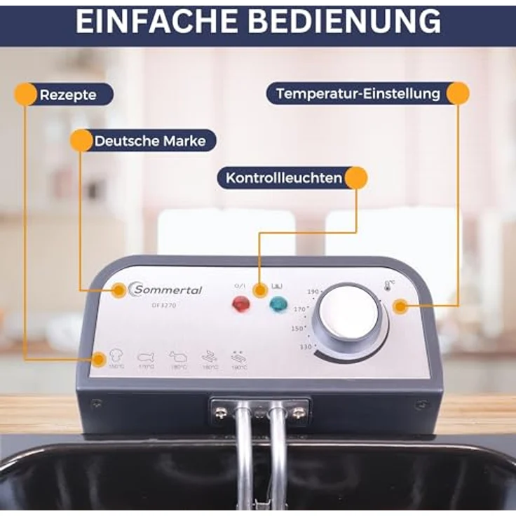 Sommertal XXL Doppel-Fritteuse mit Öl oder Fett – 3 Körbe, 5 Liter, 3000 Watt, Kaltzone, echte Edelstahl Fritteuse für knusprige Pommes – Bild 3