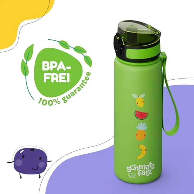 Klarstein Schmatzfatz Trinkflasche, 500 ml Kinderflasche mit auslaufsicherem 1-Klick-Verschluss und BPA-freiem Tritan, sportliches Design – Bild 2