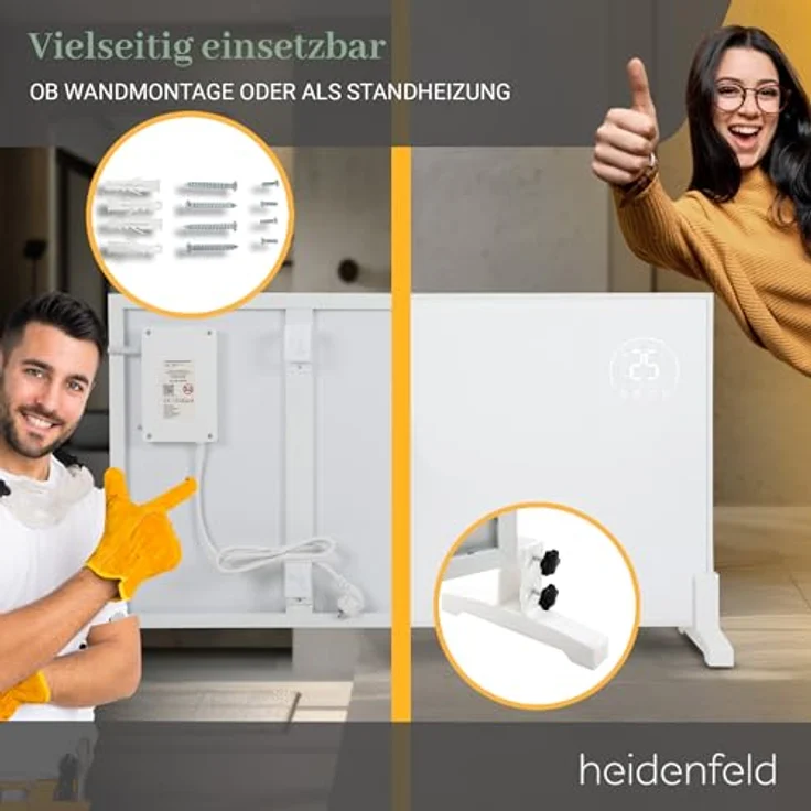 Heidenfeld Infrarotheizung HF-HP140 | 300 Watt bis 10 m² | 3in1 Steuerung via App | Mobile Elektroheizung | Infrarot Heizkörper mit Thermostat (HF-HP140 300 Watt) – Bild 5