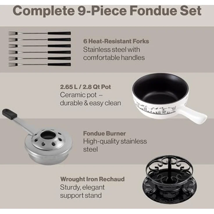 Heidi 9er Set Fondue, Käsefondue, Gabeln, Eintopf, Keramiktopf, Keramikfondue – Bild 6
