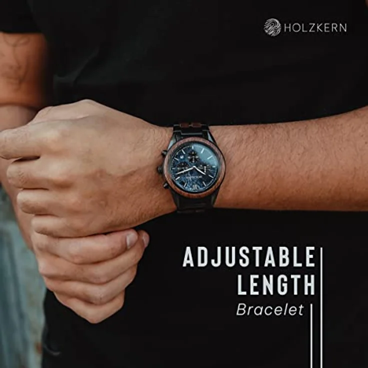 HOLZKERN Herren-Chronograph Quarz Space Dust, Edelstahl anthrazit, blaues Zifferblatt, mit Stoppuhr und Kalender – Bild 4