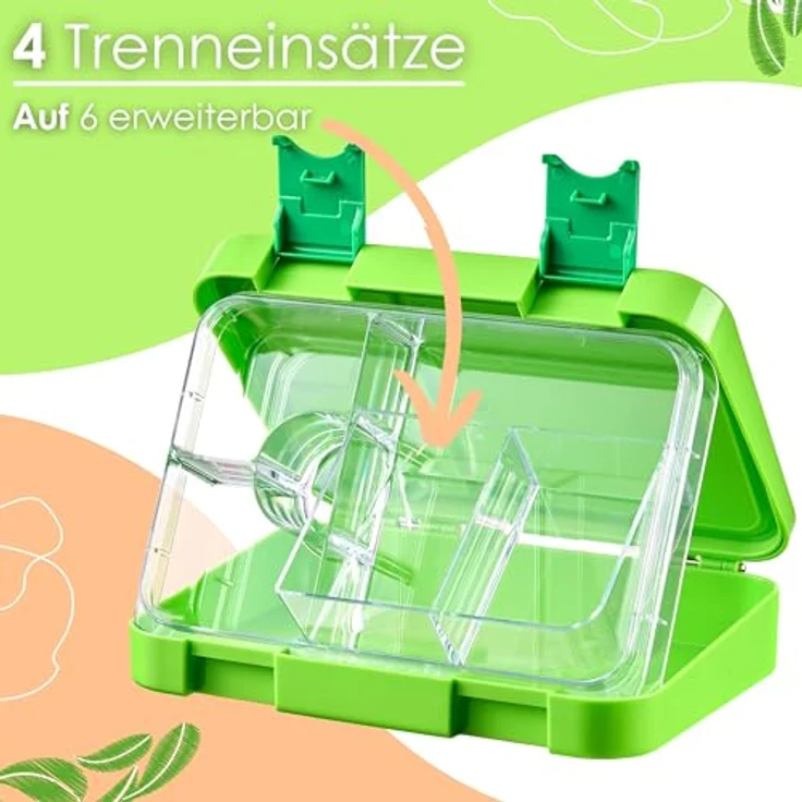 ecosa yummybuddy Snackbox, Kinder Brotdose mit 6 Fächern, auslaufsicher, BPA-frei, spülmaschinenfest, 21 x 15 x 4,5 cm, Tritan – Bild 3