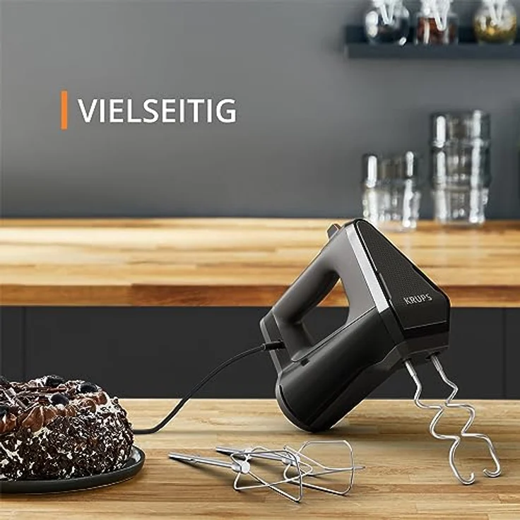 Krups GN6028 3MIX 6000 Handmixer | 600 W | präzise Kontrolle | Soft-Touch-Griff | langes Kabel | praktischer Geschwindigkeitsregler | inkl. Quirle und Knethaken | Schwarz – Bild 5