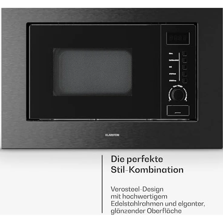 Klarstein Verosteel Einbau-Mikrowelle, 20 l, 700 W Mikrowelle, 800 W Grill, LED Touch, Schwarz – Bild 3