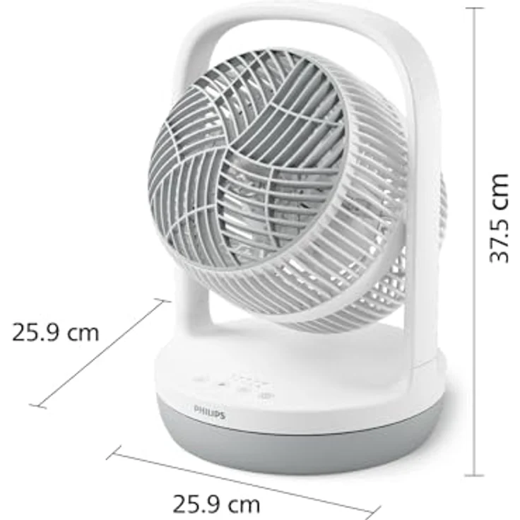Philips Tischventilator Serie 2000, leistungsstark und extrem leise, 23 dB, Luftumwälzung, 180° Neigung, 12-Stunden-Zeitschaltuhr, CX2050, Weiß – Bild 2