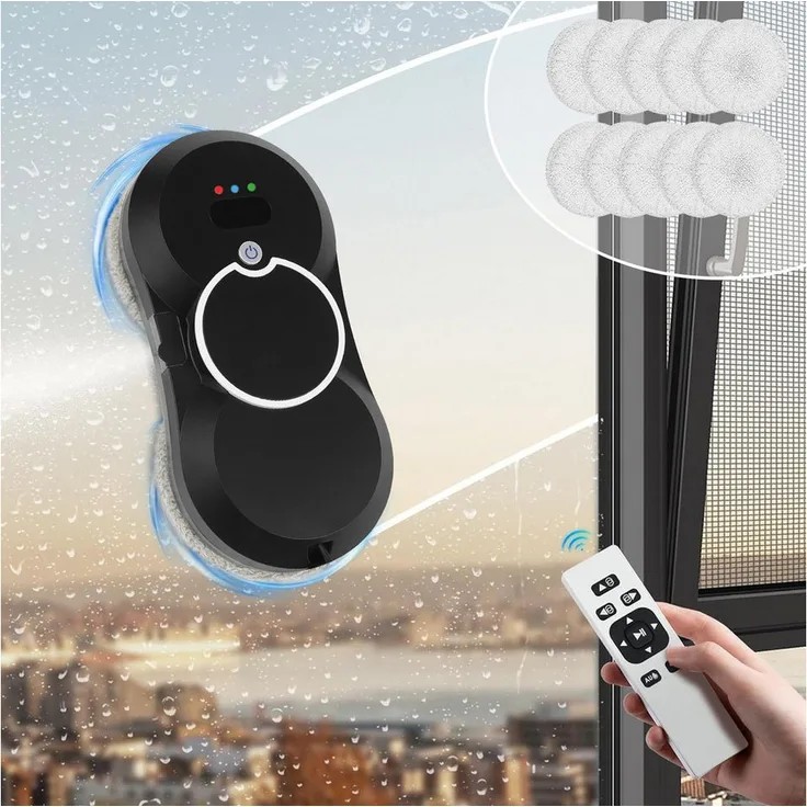 MOPUEA Elektrischer Fensterreiniger mit Fernbedienung, 30mL Wassertank, intelligente Pfadmodi und 5600Pa Saugkraft