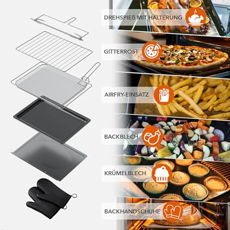Heinrich´s Multibackofen, Minibackofen mit 30L Volumen, Umluft, 1600W, Touch-Bedienung, 8h Timer, Innenbeleuchtung, schwarz – Bild 3