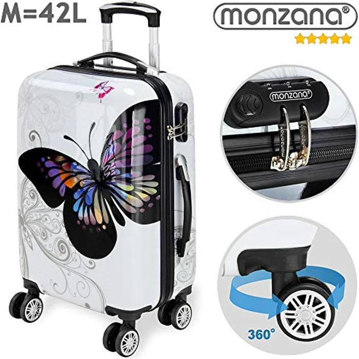 Monzana® Reisekoffer Hartschalenkoffer Trolley Koffer | ABS | PC beschichtet | Teleskopgriff | gummierte Zwillingsrollen | Größe M – Bild 2