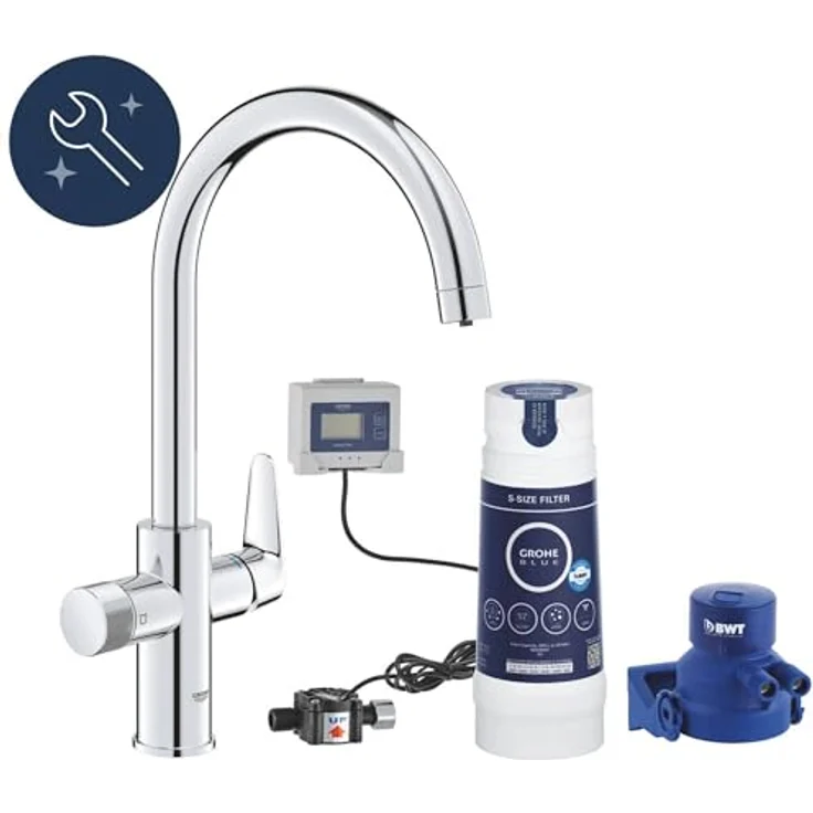 GROHE Blue Pure BauCurve Starter Kit, Wasserfilter mit C-Auslauf und separatem Griff, chrom – Bild 3