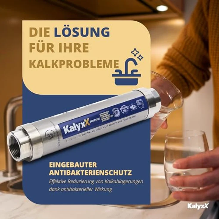 Sapho Swiss Aqua IPS Kalyxx BlueLine Wasserenthärter, G 1, Edelstahl, antibakterieller Wasserfilter, Silber – Bild 3
