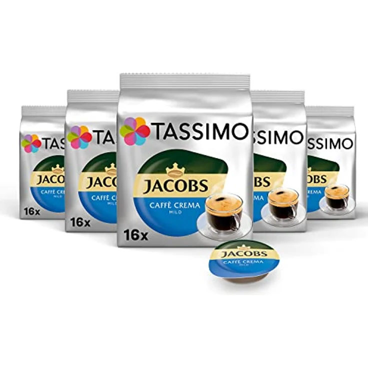 Tassimo Jacobs Caffè Crema Mild, Kaffee, Kaffeekapsel, gemahlener Röstkaffee, 5er Pack, 5 x 16 T-Discs – Bild 2
