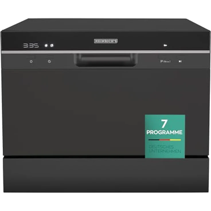 HEINRICHS HTG 8840, tragbarer Mini Geschirrspüler mit 6,5L Wasserverbrauch, freistehend, schwarz, 7 Programme, leise (47 dB) – Bild 1