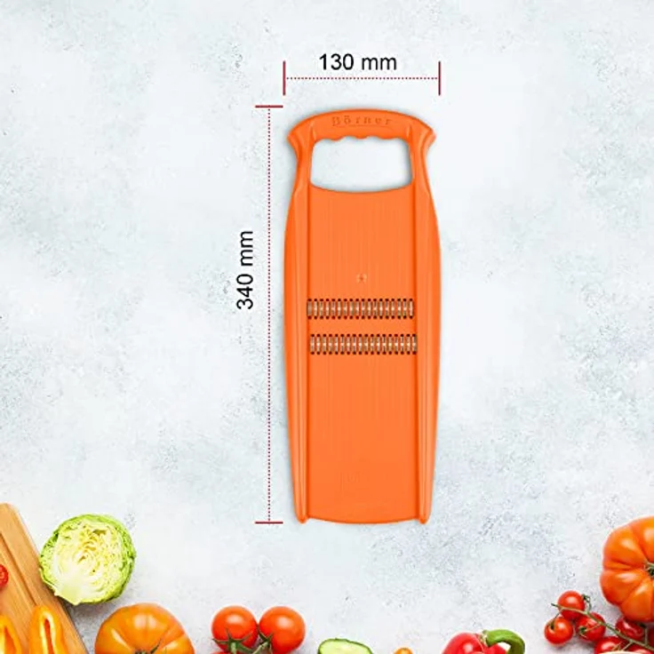 Börner Roko PowerLine Gemüseschneider • Streifenschneider für Obst & Gemüse • Julienne Schneider für feine Streifen • Gemüsehobel fein • Küchenhobel (Orange) – Bild 3