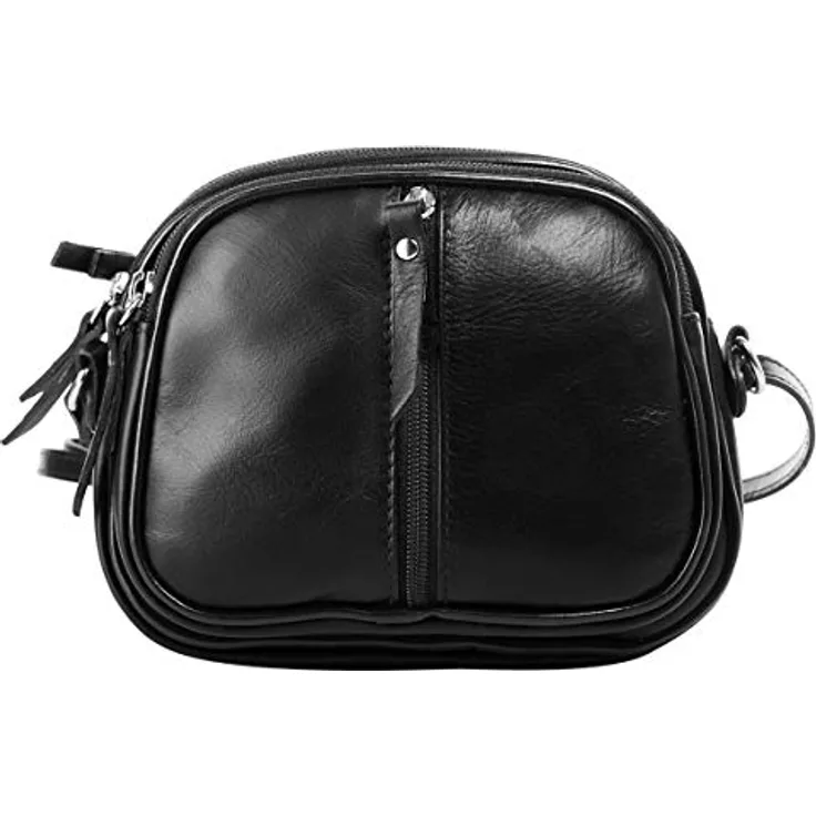 Cluty Umhängetasche, echt Leder, Made in Italy, 3 Fächer, längenverstellbarer Schultergurt, schwarz
