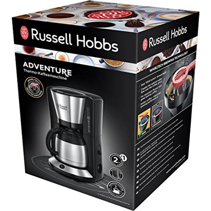 Russell Hobbs Kaffeemaschine Adventure Edelstahl, Thermokanne bis zu 8 Tassen, 1,0l, Abschaltautomatik, Tropf-Stopp, 1100W, Filterkaffeemaschine 24020-56 – Bild 2