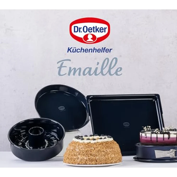 Dr. Oetker form mit Flach- und Rohrboden Ø 26 cm BACK-LIEBE EMAILLE, runde Backform mit schnitt- & kratzfester le-Versiegelung, Kuchenform mit 2 Böden (Farbe: Blau), Menge: 1 Stück – Bild 9