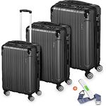VESKA 3tlg. Hartschalenkofferset Hard Shell Reisekoffer Kofferset Trolley Koffer Hartschalenkoffer Reisekofferset Rollkoffer TSA Zahlenschloss 4 Rollen ABS-Hartschale M-L-XL (anthrazit)