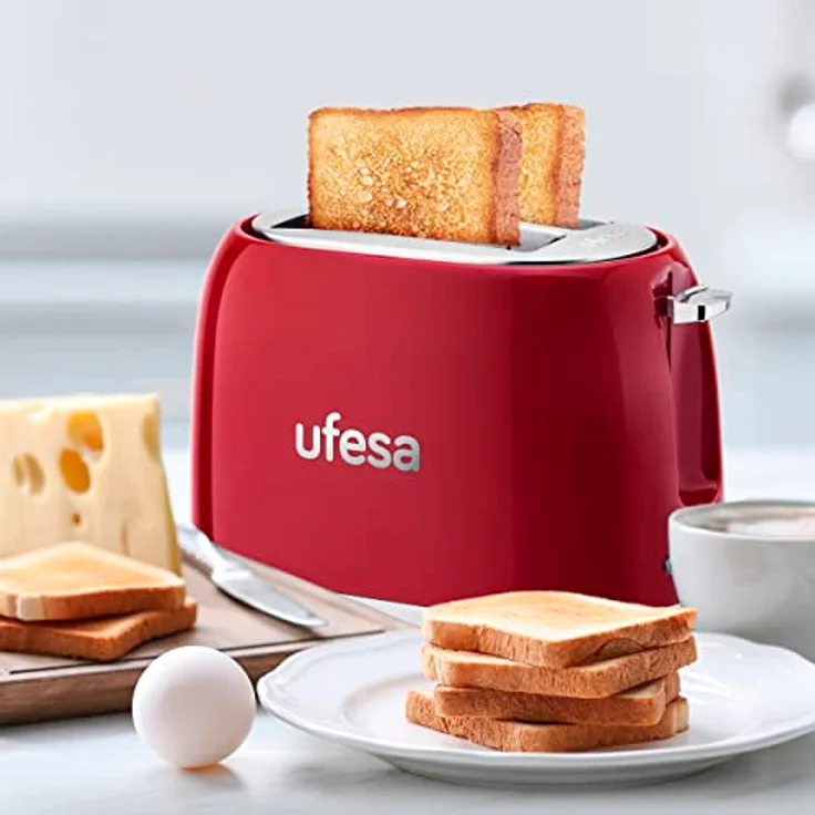 Ufesa Toaster 2 Scheiben Retro Rot Classic Pinup, Vintage-Design, 850 W, 2 extrabreiten Schlitzen Sandwichtoaster, geeignet für alle Arten von Brot, 7 Bräunungsgrade, Kabelsammler, Krümeltablett – Bild 4