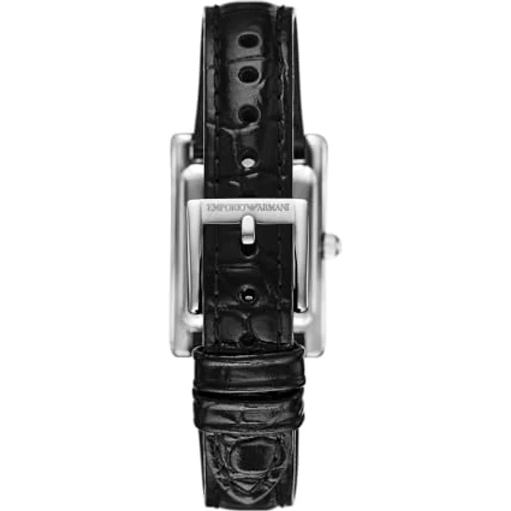 Emporio Armani Damen Analog Quarz Uhr mit Leder Armband AR11623, silbernes Zifferblatt, schwarz – Bild 4