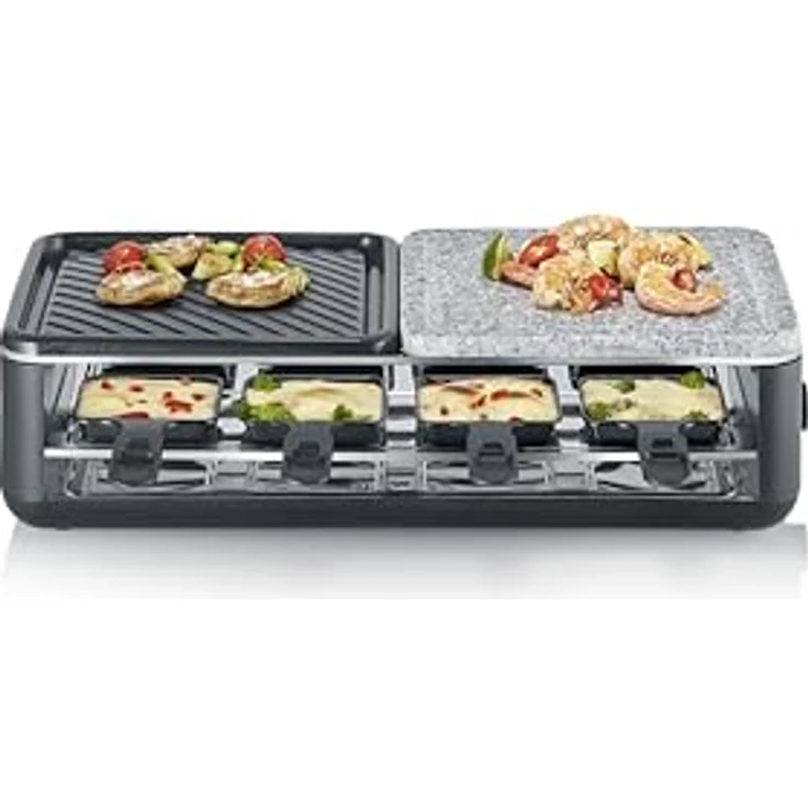 SEVERIN Raclette-Grill Black Line RG 2366, Tischgrill für 8 Personen mit Naturgrillstein & antihaftbeschichteter-Grillplatte – Bild 1