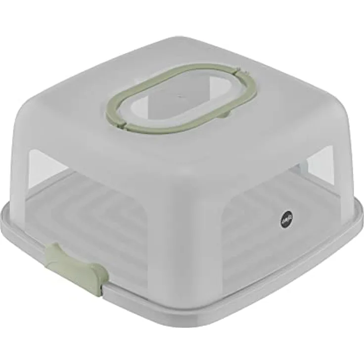 Emsa Prep&Bake Kuchenaufbewahrungsbox, Rechteckig, 37 x 33 cm, Tragegriff, Schneidevorrichtung, Transparent & Grün, K3267034