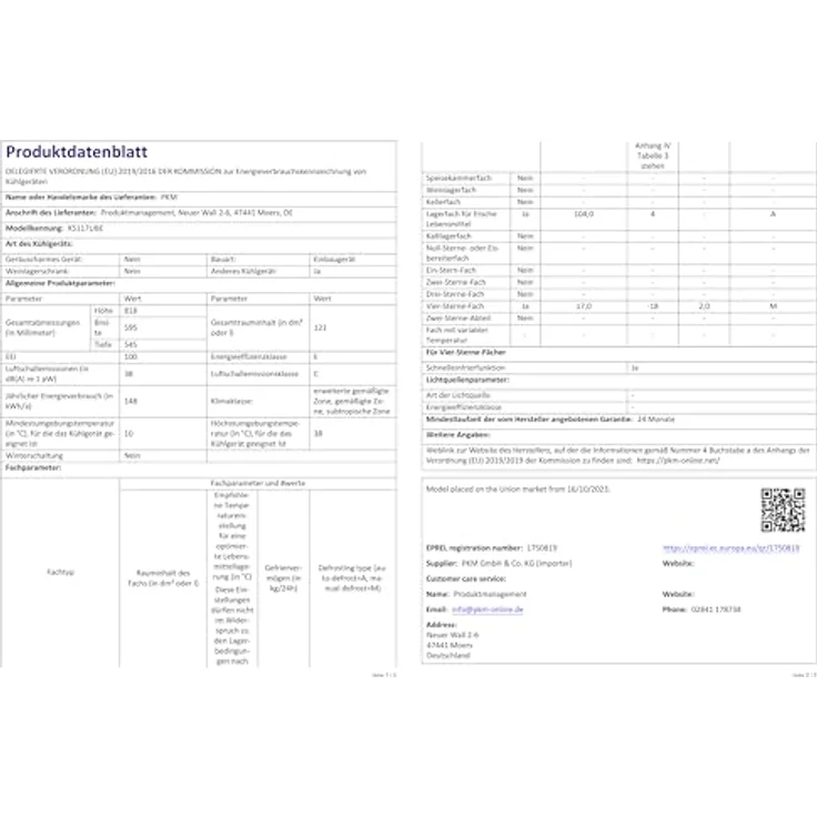 PKM KS117UBE Unterbaukühlschrank mit Gefrierfach, 121 Liter, Energieeffizienzklasse E, Weiß – Bild 8
